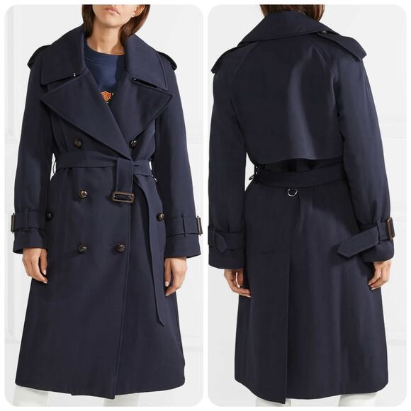 NWT Burberry The Regina Women Size 4 Wool Gabardine Long Trench Coat Navy $2,890 - Picture 2 of 13